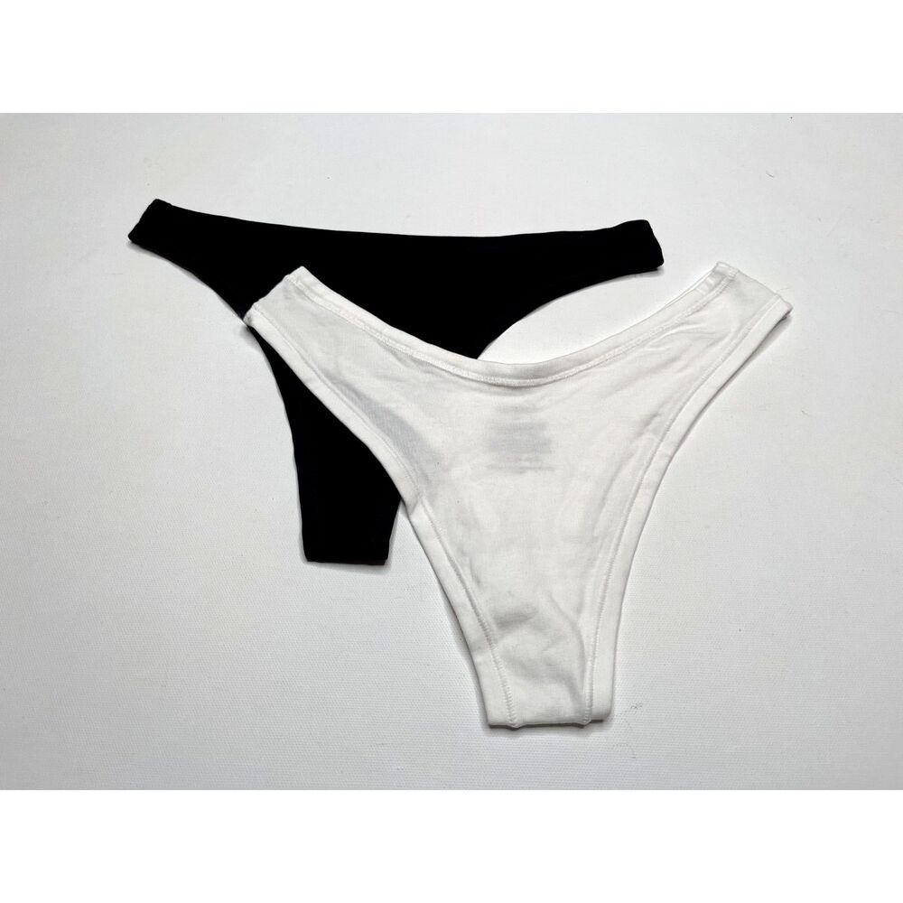 Quince Organic Cotton Thongs 2-Pack Black & White Women’s XS – NWOT
